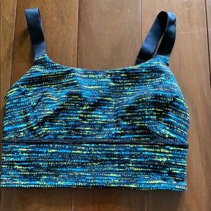 Worn black,blue,yellow patterned lululemon bra